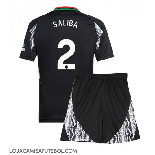 Camisa de Futebol Arsenal William Saliba #2 Equipamento Secundário Infantil 2024-25 Manga Curta (+ Calças curtas)